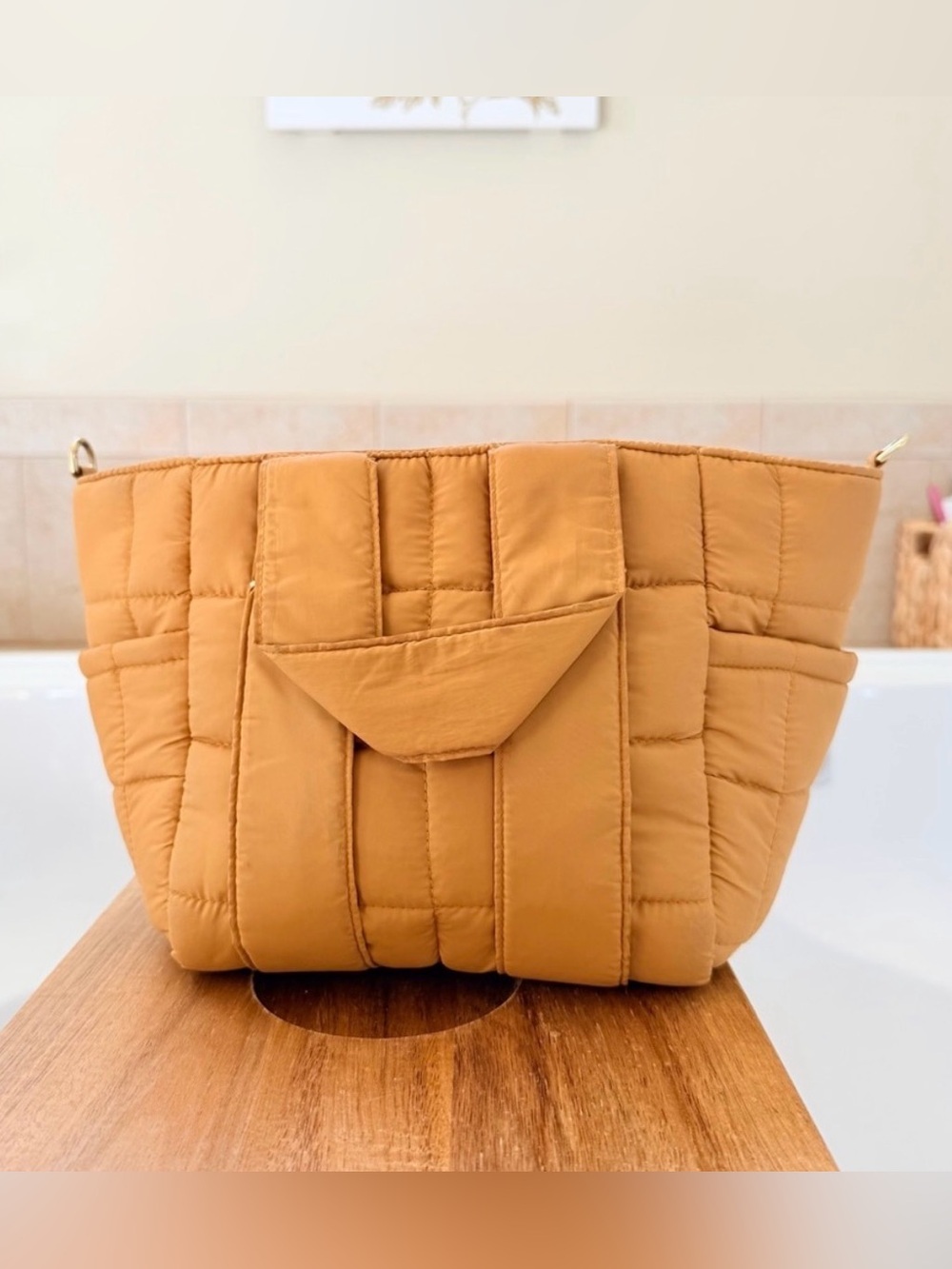 Clare V Le Petit Box Tote Sportif - Mustard Quilted Puffer original $185